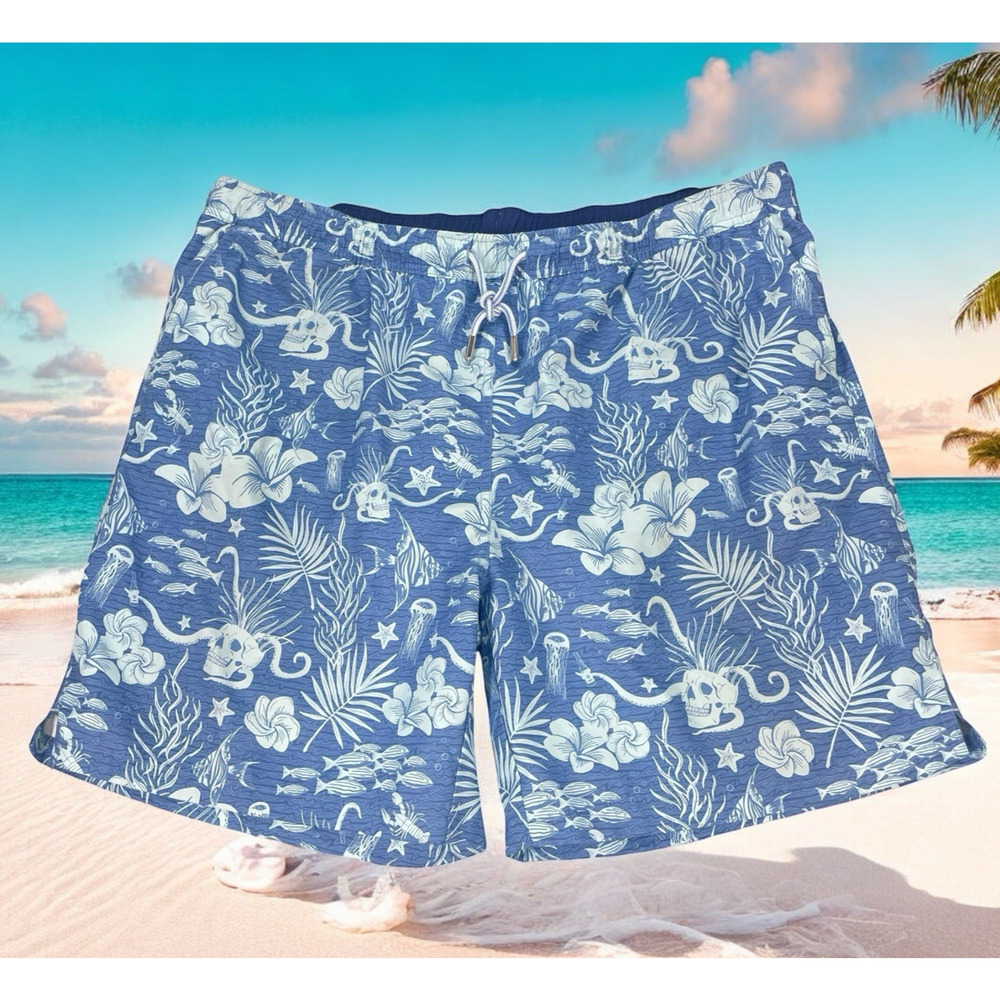 Peter Millar Swim Trunks Mens 2XL Tropical Skulls Beach Resort Wear Mesh Lined